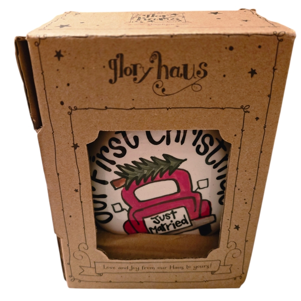 Glory Haus Our First Christmas Red Truck Large Puff Ornament Just Married NEW - Picture 3 of 10